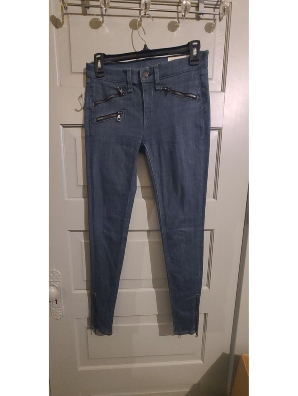 RAG + BONE Rag & Bone Moto Skinny Ankle Zip Jeans Buxton Grey  24